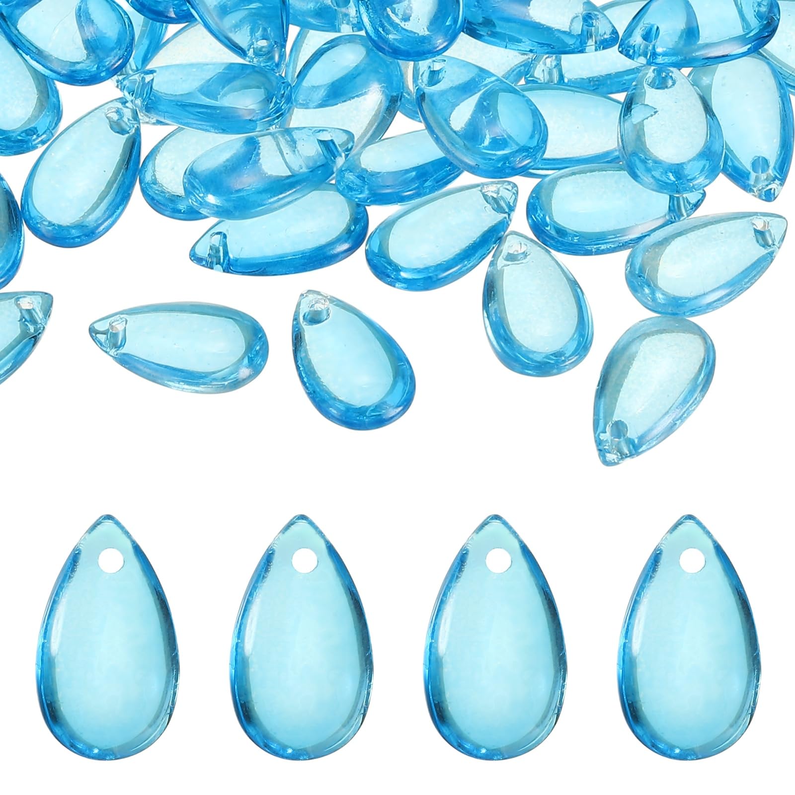 PATIKIL Teardrop Beads, 100Pcs Crystal Tear Drop Top Drilled Pendants Charm Teardrop Czech Glass Beads for DIY Jewelry Making Bracelets Necklace Earrings Craft, Clear Blue
