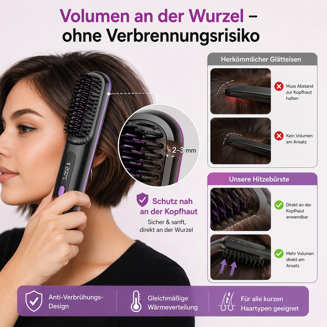 Ciriel - Airbrush Pro Drahtlose Stylingbürste,Zegla Control Pro Stylingbürste,Kabellose Volumenbürste für Kurzes & Feines Haar,Lang Anhaltendes Volumen, Tragbares Design (Schwarz)