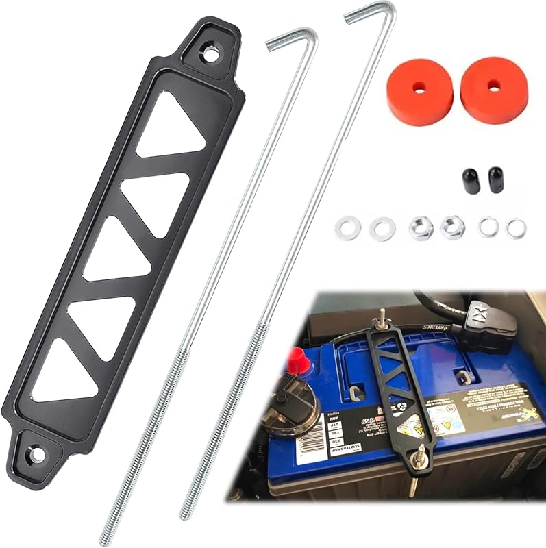 Suporte de Fixação de Bateria Automotiva Wazzh em Alumínio Preto Anodizado – 25,4 cm