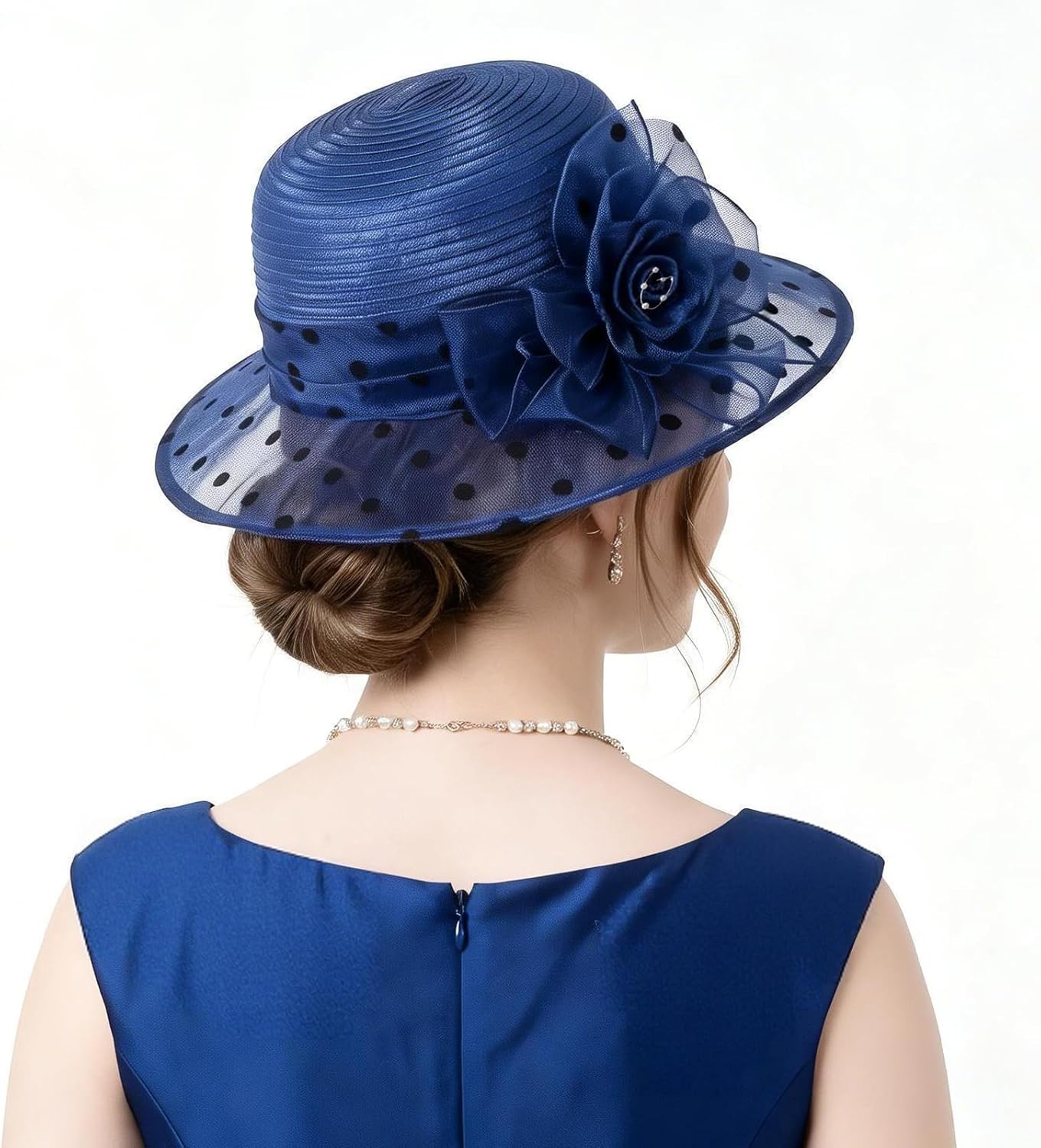 Women Kentucky Church Derby Hat Organza Wide Brim Sun Hat for Lady Dress Tea Party Wedding