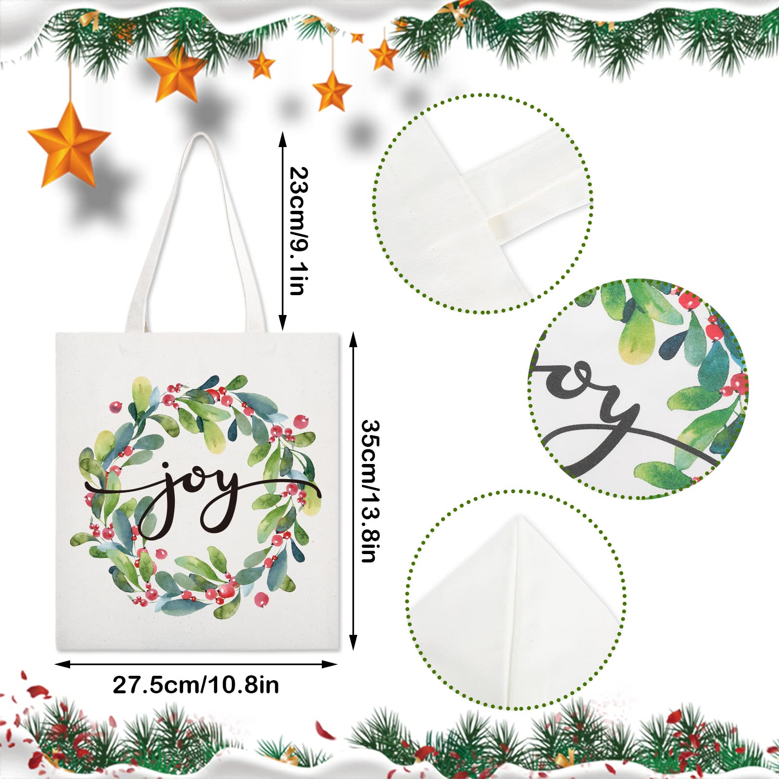 Whaline Christmas Canvas Tote Bags - Boho Christmas Tree Print, Reusable Gift & Shopping Bag