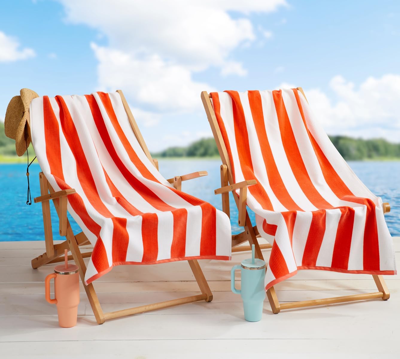 Loon & Lake Sand Resistant Beach Towels | Waffle Weave Reverse to Classic Plush Velour | Oversized 40" x 70" | Crafted from 100% Combed Cotton | Wolfeboro Collection - Coral - Image 7