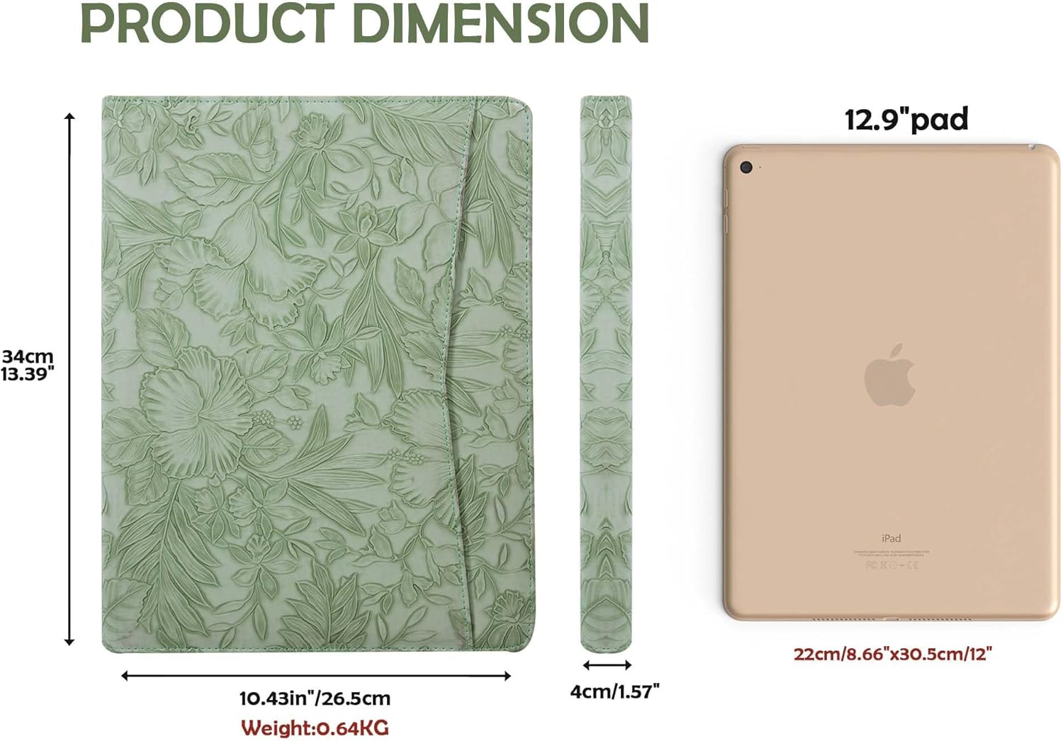 AZXCG Leather Portfolio with Zipper, Embossed PU Leather Padfolio Folio, Professional Business Document Organizer with A4 Letter Sized Writing Pad Holder(Green, Custom)