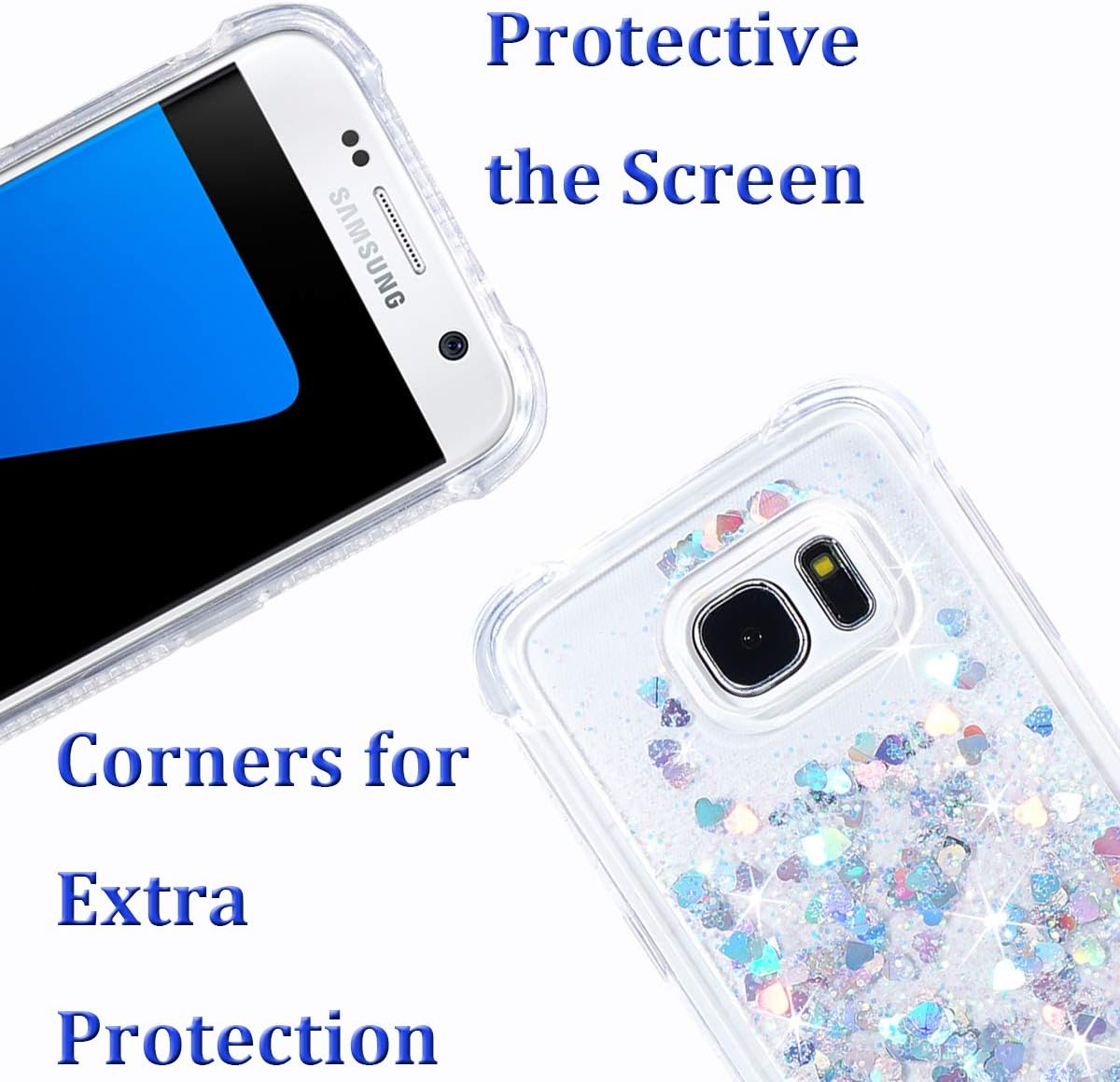 FLOCUTE Galaxy S7 Case, Galaxy S7 Glitter Case Gradient Series Bling Sparkle Floating Liquid Soft TPU Cushion Luxury Fashion Girly Women Cute Case for Samsung Galaxy S7 (Silver)
