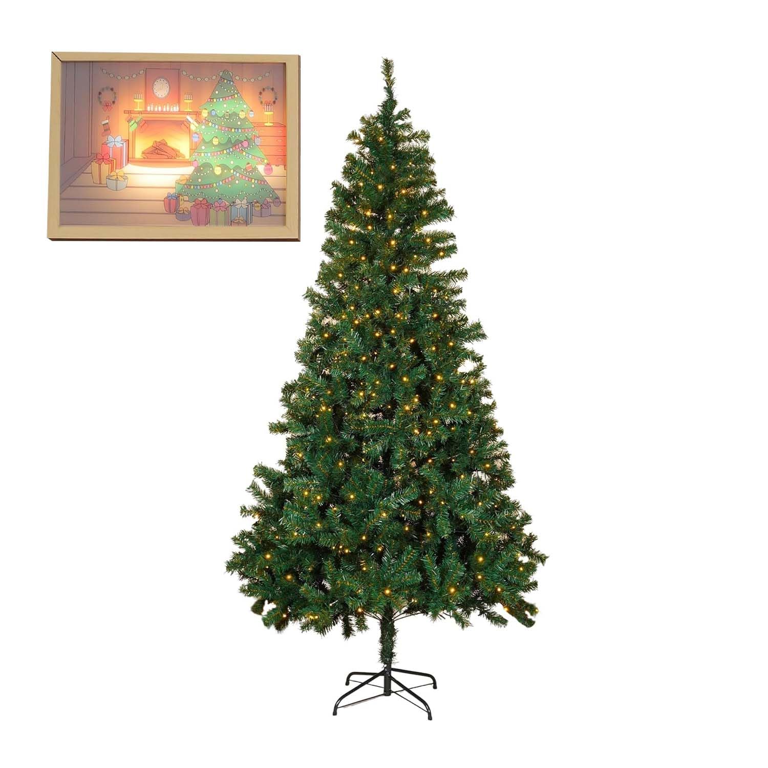 Alivio Green 6Ft Led Christmas Tree With Stand & Decorative Warm Light Frame - Realistic Decorative Artificial Xmas Tree (2Pc Combo)