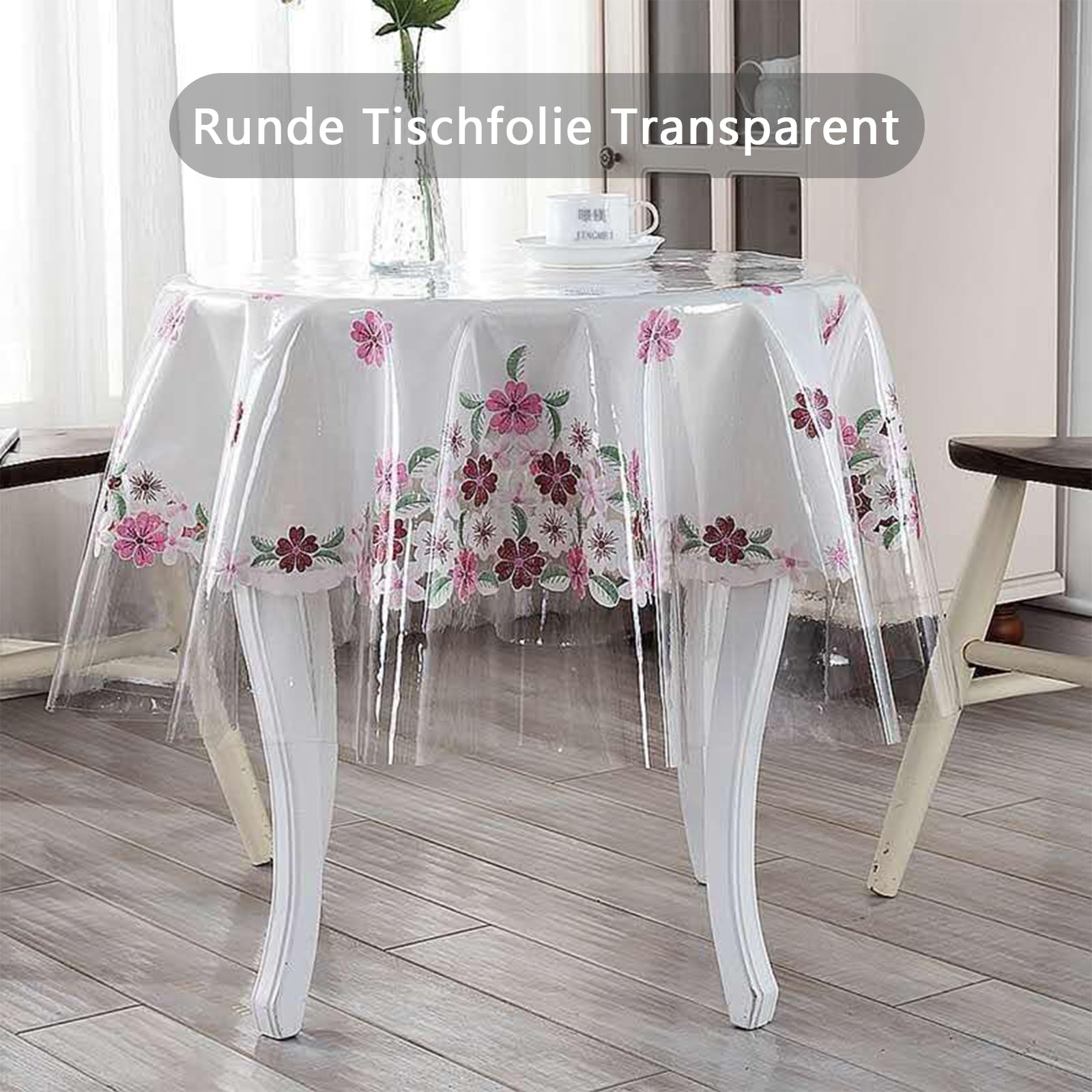 Tischfolie Transparent Rund Tischdecke Klarsicht, PVC Runde Outdoor Tischdecke Folie Transparent Rund 80 120 140 150 cm, Durchsichtige Tischdecke Rund, Tischschutz Transparente Tischfolie Rund Küche, Haushalt & Wohnen