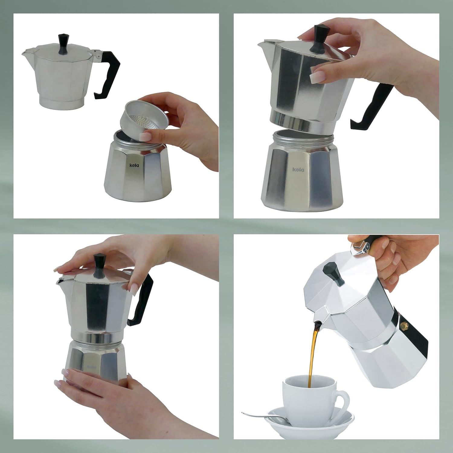 Kela "Italia Espresso Maker, Aluminium, Silver, 150 ml