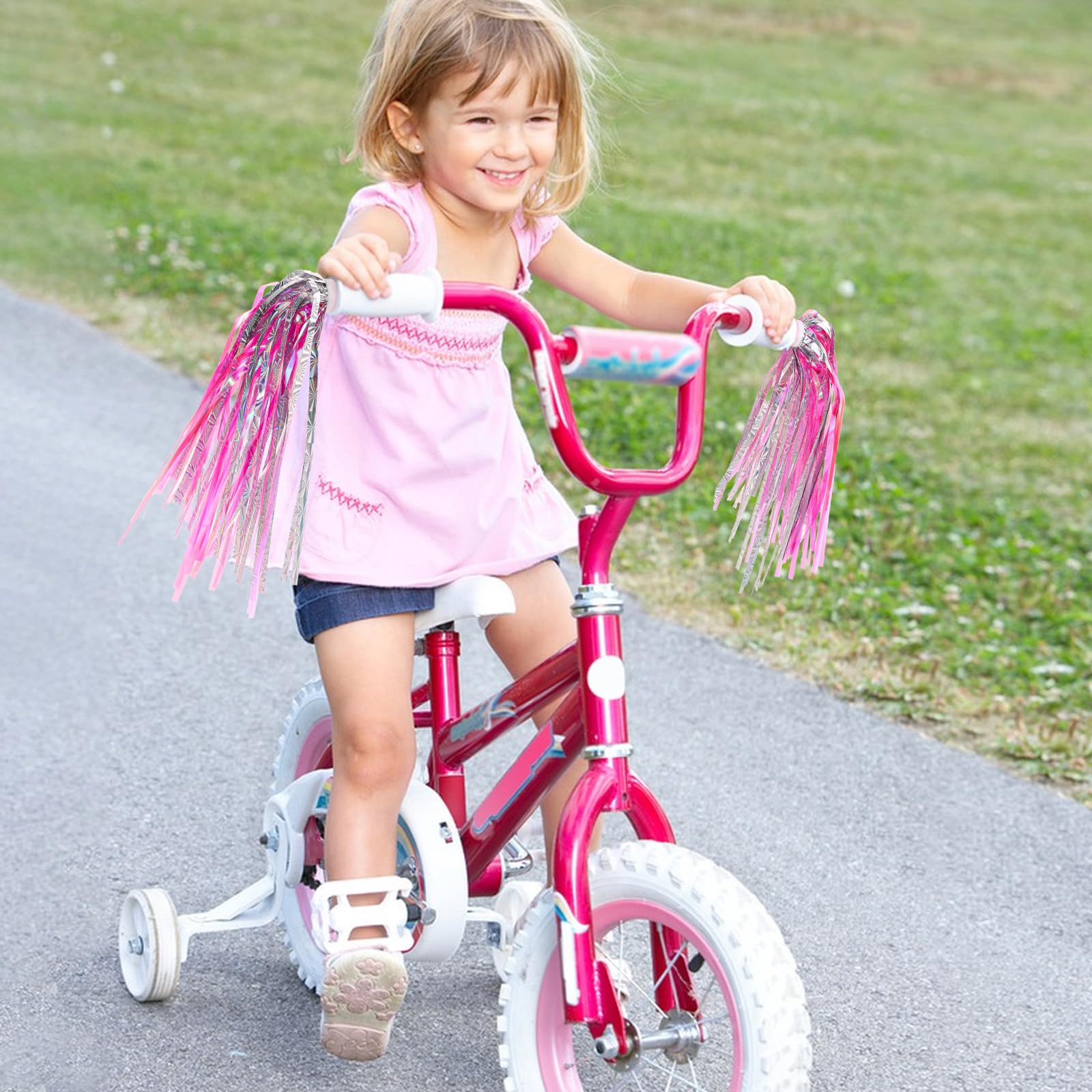 Pink Bike With Tassels Handlebar Streamers Kids Bicycle Tassel
