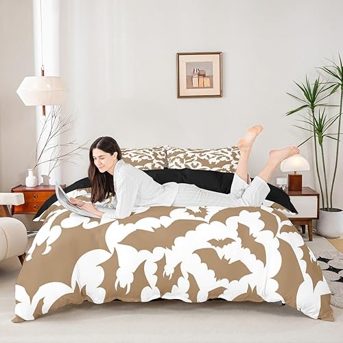 Miniatura 10 de Castle Fairy Juego de ropa de cama con temática de Halloween, tamaño Queen, juego de funda de edredón con estampado de animales de murciélagos Multi