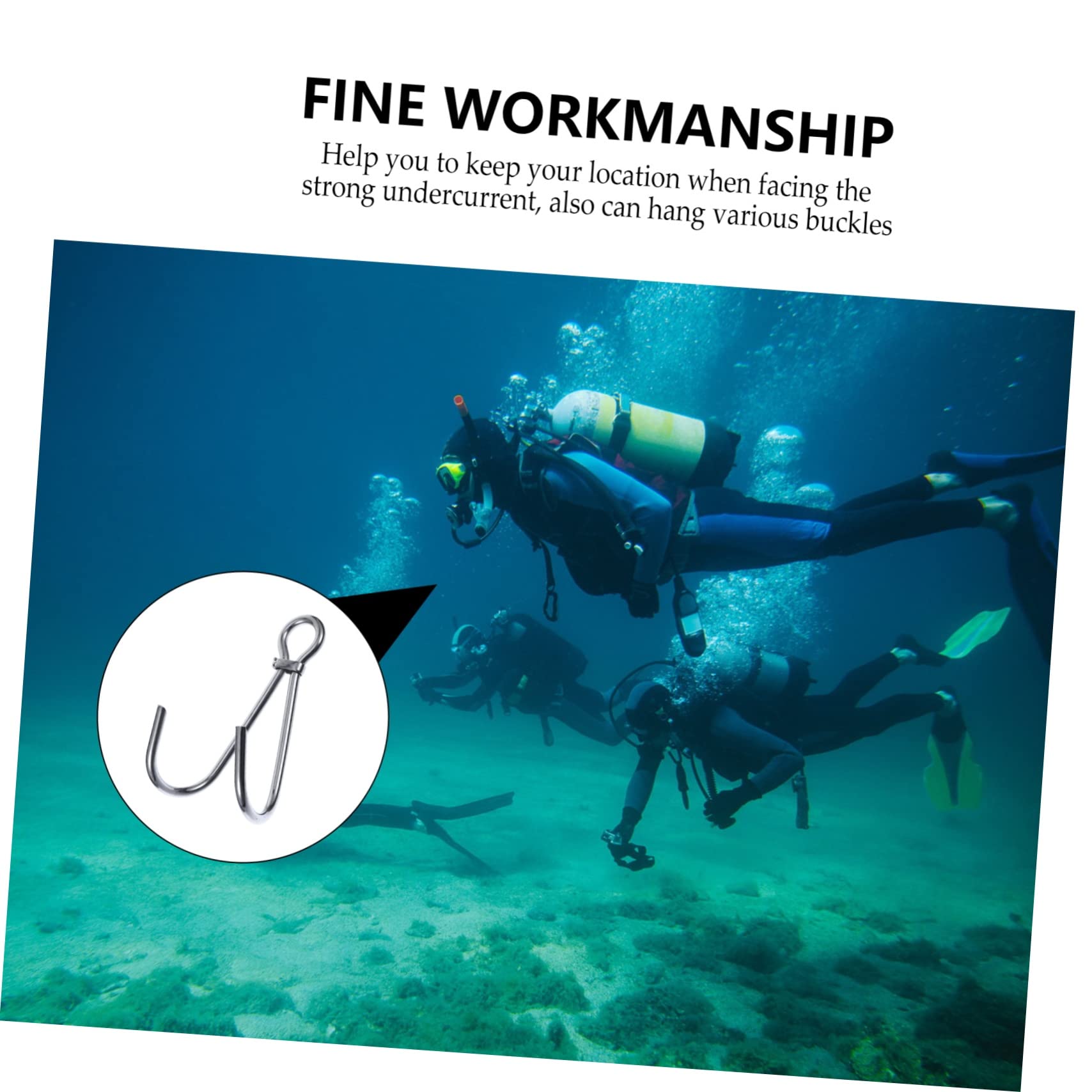 BCOATH Underwater Photography Accessory Stainless Steel Double Hook for Drift Diving