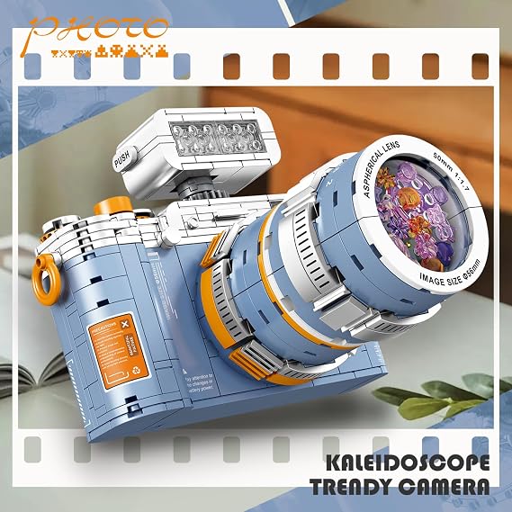 KAZI Camera Toy Building Set,Retro Camera with Kaleidoscope Lens,Photography Gifts for Boys and Girls Ages 8 Years Old and Up Who Enjoy Creative Play,Bedroom Office Decor,Birthday