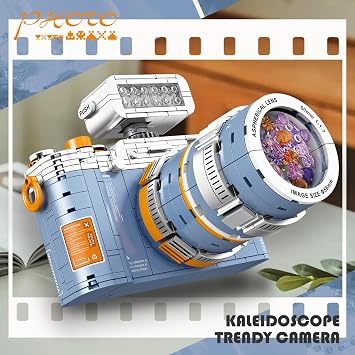 KAZI Camera Toy Building Set,Retro Camera with Kaleidoscope Lens,Photography Gifts for Boys and Girls Ages 8 Years Old and Up Who Enjoy Creative Play,Bedroom Office Decor,Birthday