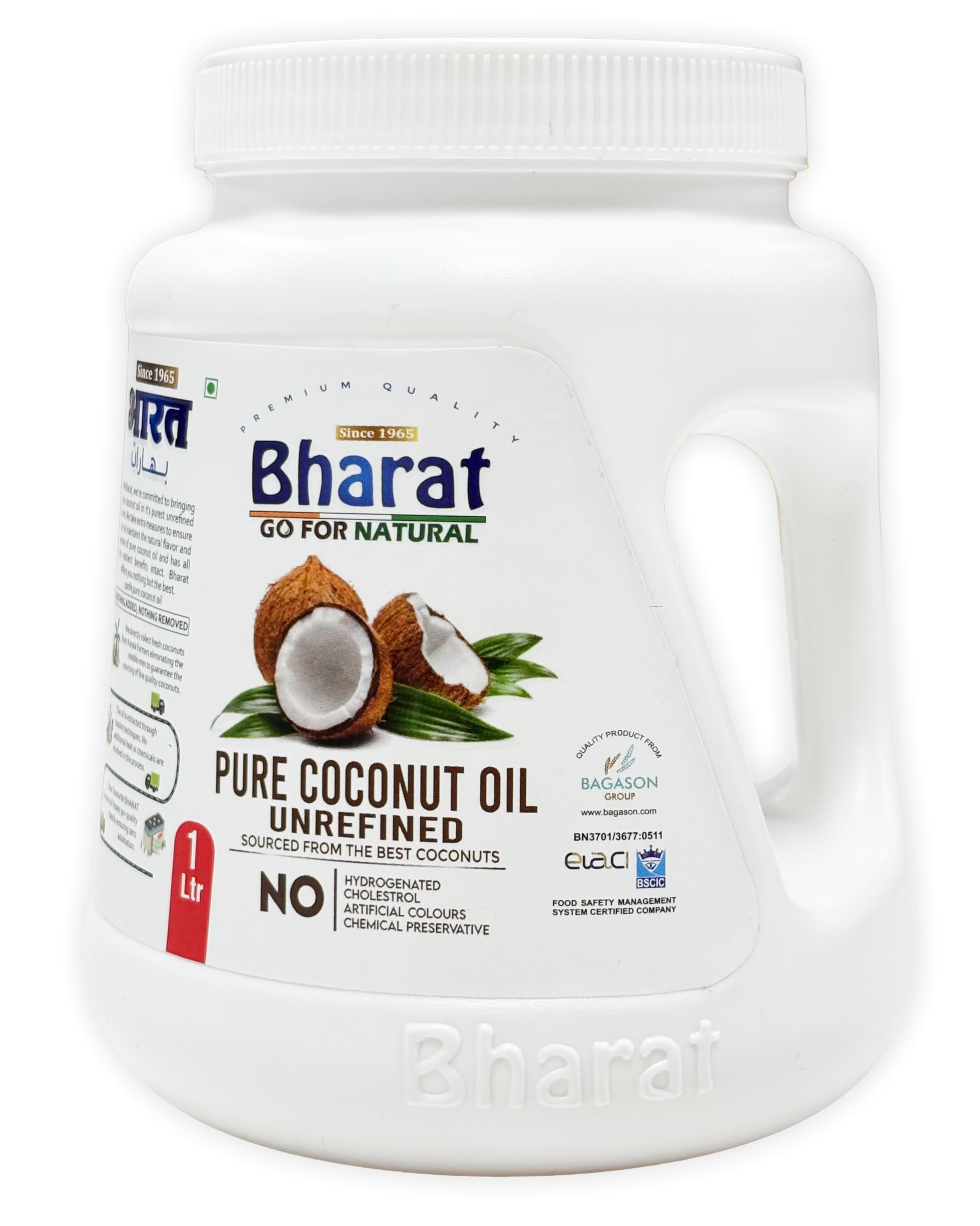 Bharat Pure Coconut Oil 1 Litre | Unrefined | Sourced from the Best Coconuts | Edible for Cooking