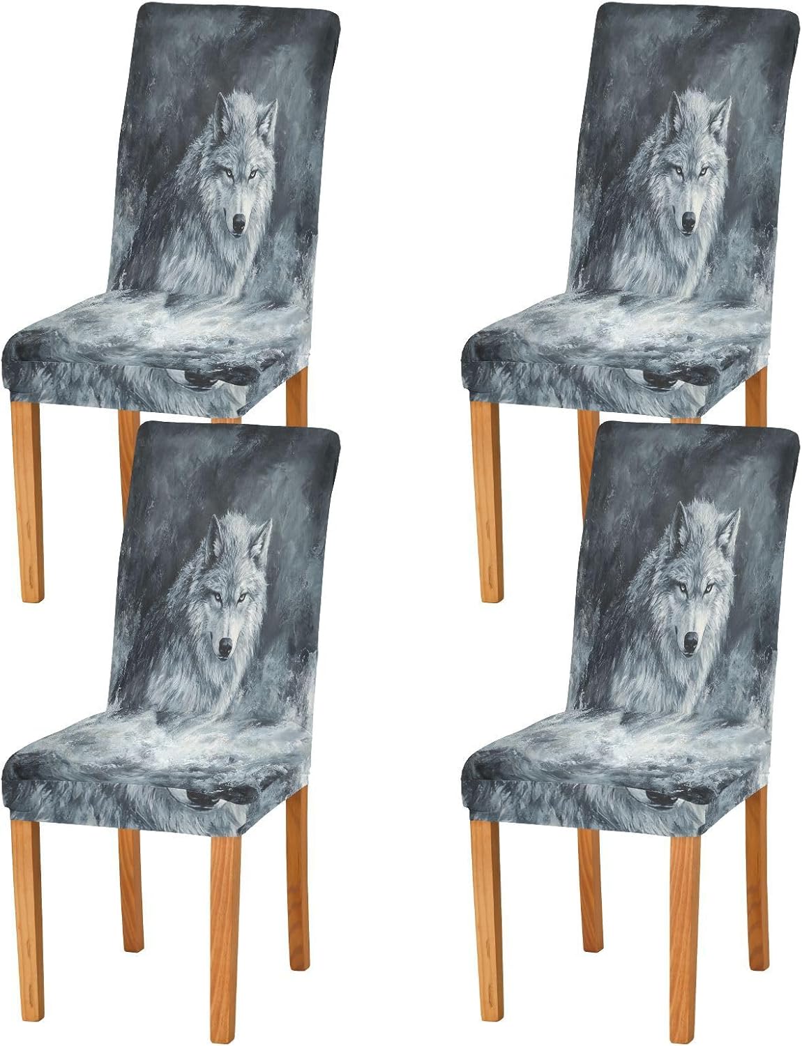 ALAZA Chair Covers for Dining Room, Wolf Storm Stretch Chair Cover Sets Chair Protector Removable Washable for Ktichen Restaurant Hotel