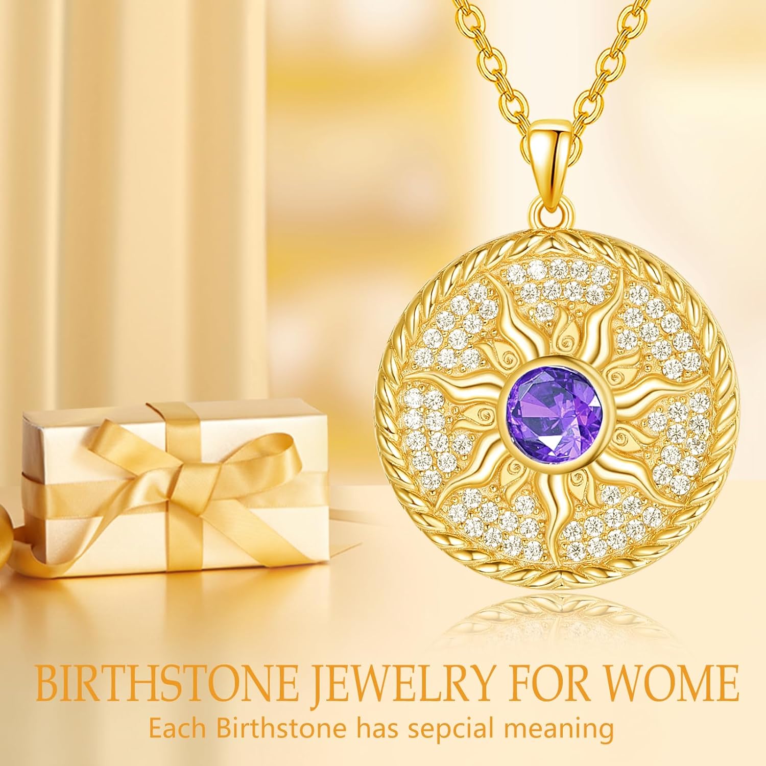 AENEAS Sun Necklace for Women 925 Sterling Silver Sun Necklace Birthstone Sun Coin Pendant Necklace Gold Round Shape Jewelry Sun Gifts for Her - Image 6