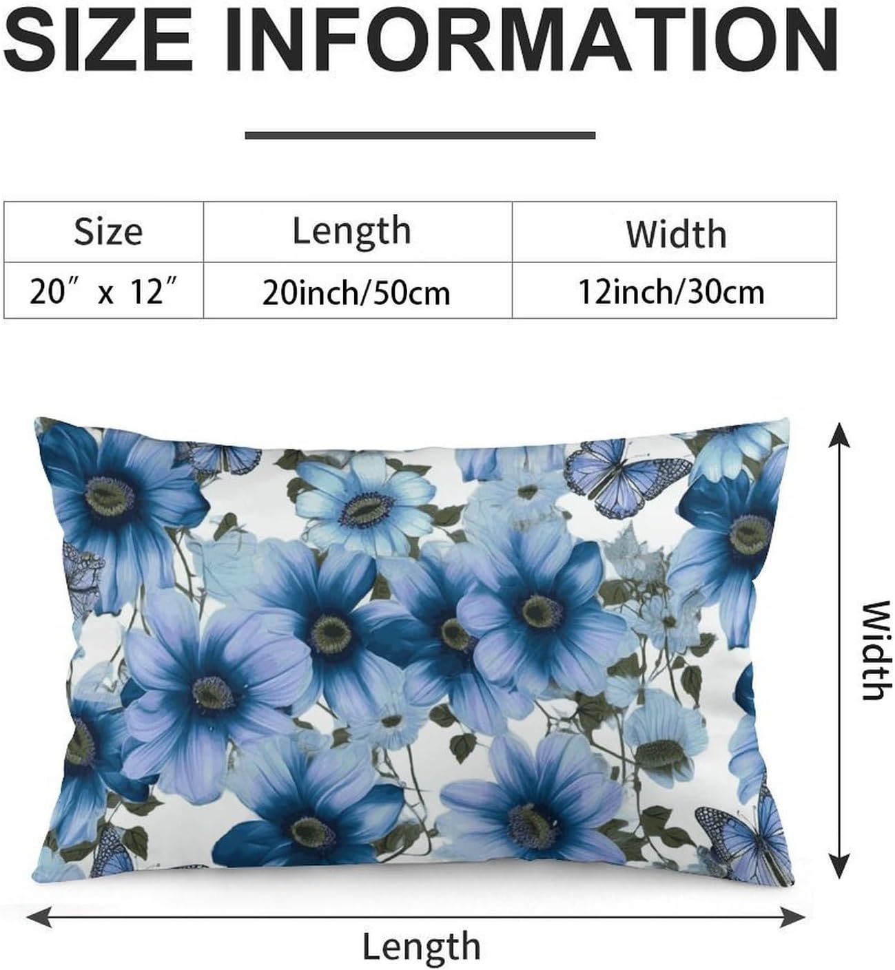 Blooming Blue Daisy Pillow Cases Queen Size Set of 1 Soft Comfortable Throw Pillows Covers Decorative Pillowcase with Zipper Bed Cushion Covers for Couch Sofa Bedroom 12 "x20