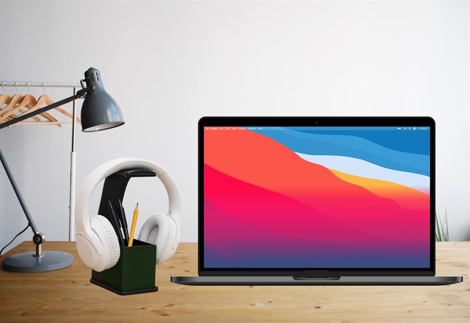 Headphone Stand for Desk, Gaming Desk Accesories Headset Stand & Home Office Organizer, Headphone holder, Universal headphone stand for AirPods Max, Beats, Bose-with Front Pocket & Rear Cable Hook