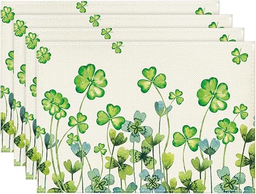 Artoid Mode Clover Shamrock - Juego de 4 manteles individuales para el día de San Patricio 12 x 18 pulgadas manteles de temporada para fiestas