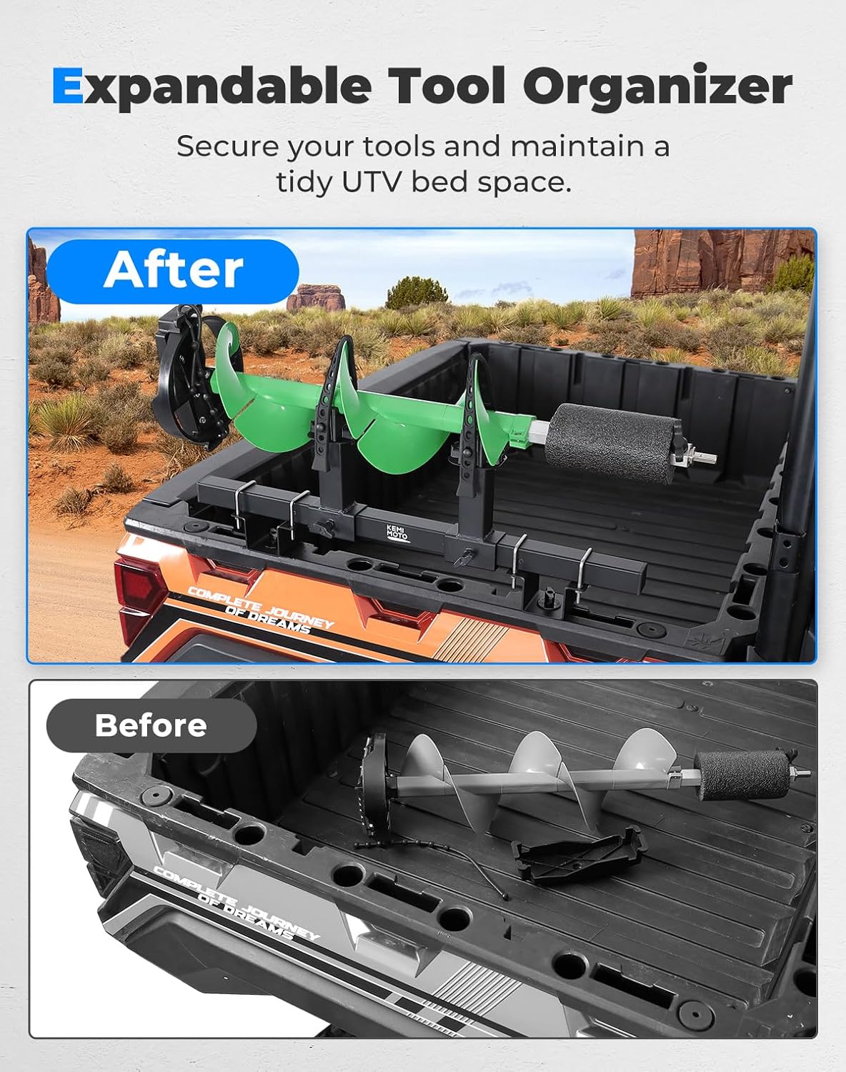 KEMIMOTO UTV Ice Auger Shovel Tool Rack Carrier Compatible with Polaris Ranger 570 900 1000 Crew & General 1000 Rear Bed Mount Axe Holder Secure Expansion Anchor Mounting