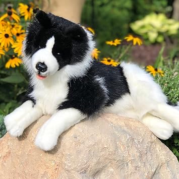 Auswella Realistic 18-inch Laying Border Collie Plush Dog - The Perfect Companion for Children and Dog Lovers