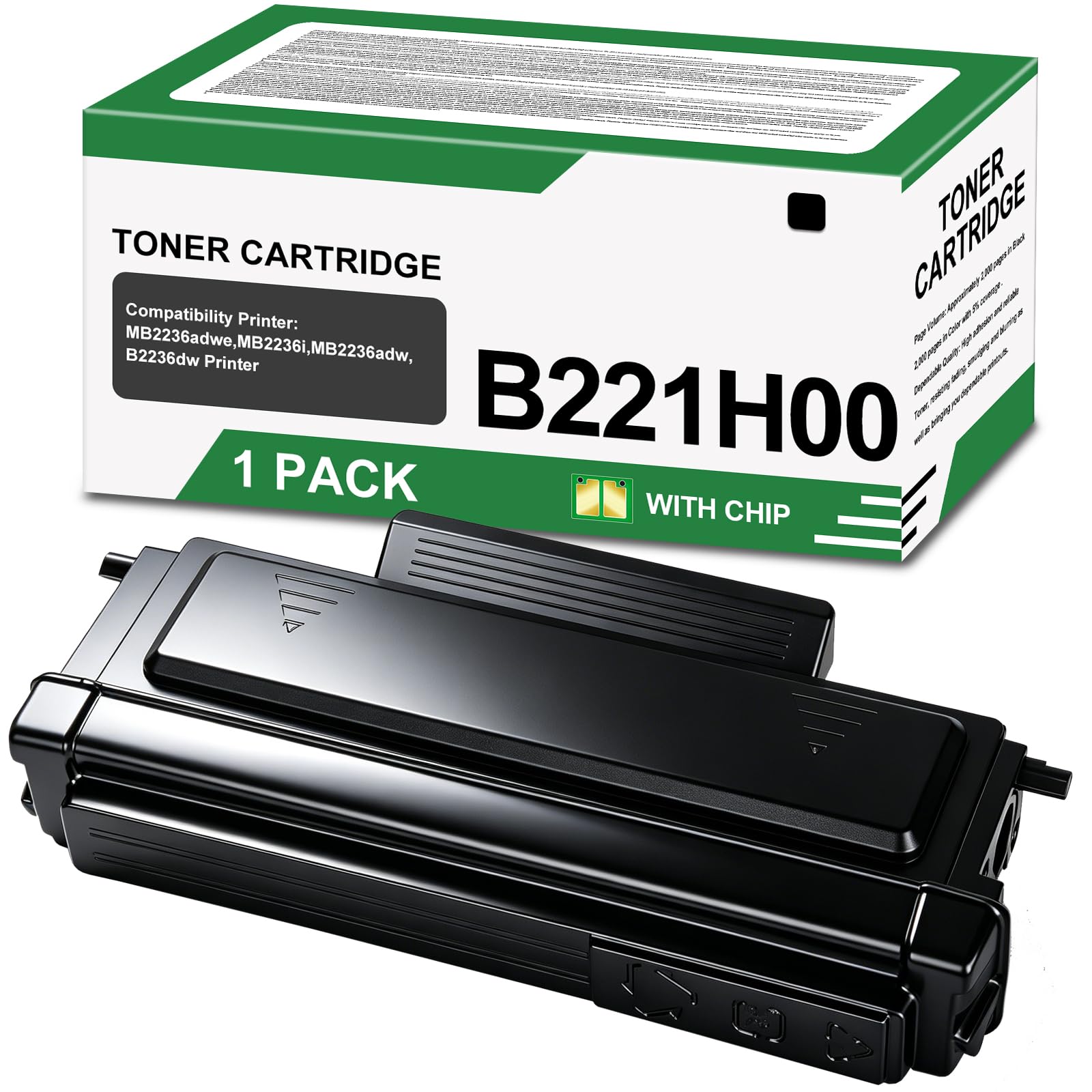 B221H00 Black Toner Cartridge (with Chip) 1-Pack | Compatible for Lexmark B2236dw MB2236adw MB2236adwe MB2236i Series Printers 3 500 Pages