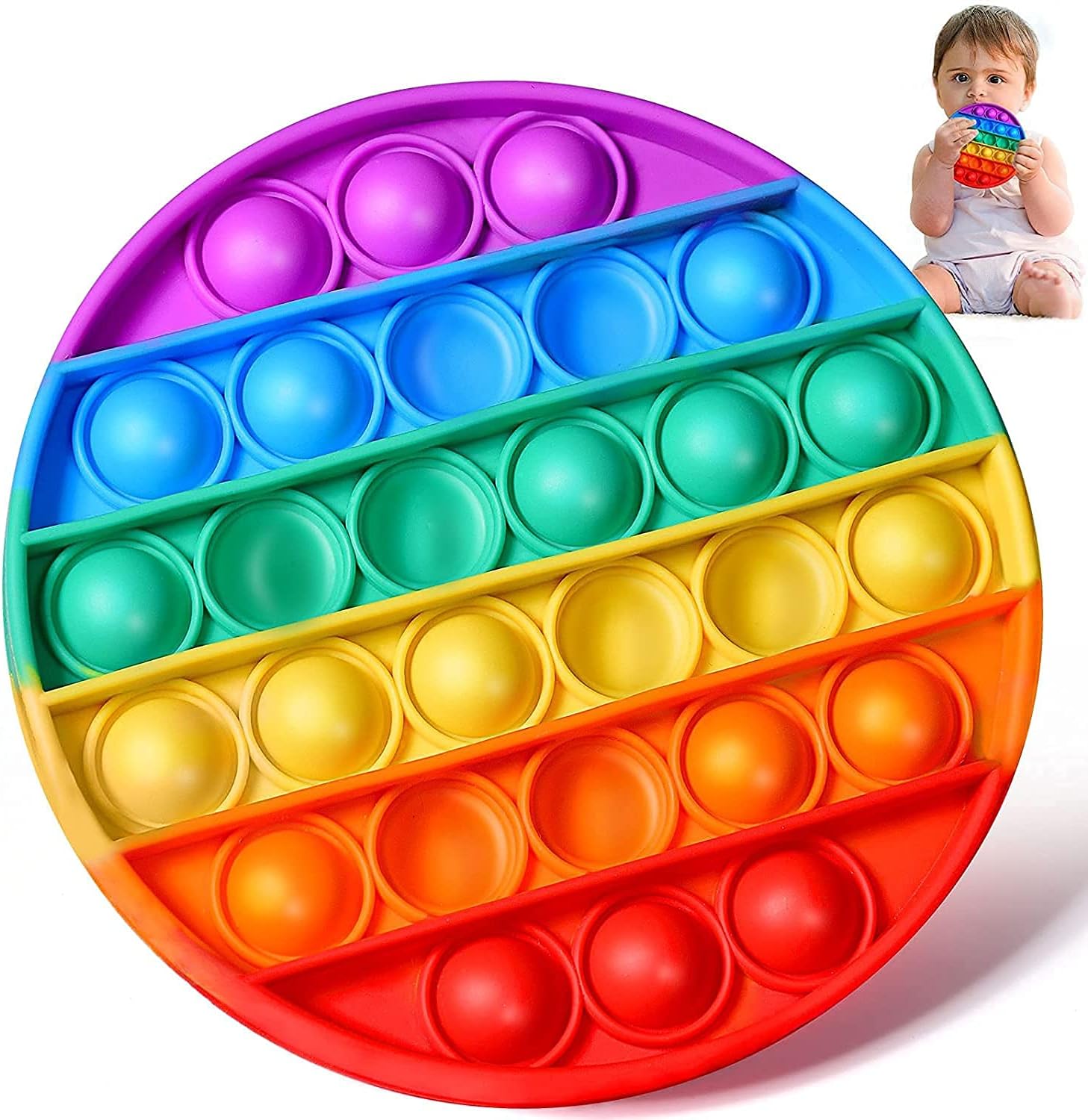 7-sis Pop It Fidget Toys,Push Pop Bubble Fidget Sensory Toy,Autism Special Needs Silicone Stress Relief Toy,Great Fidget Toy Sensory Toys Novelty Gifts for Girls Boys Kids Adults (Round-Rainbow)