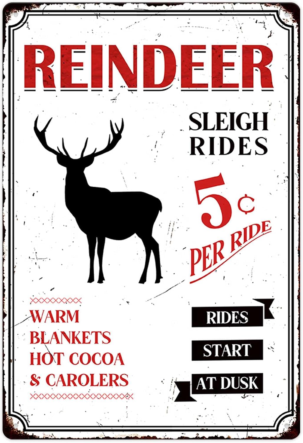 Christmas Decorations Reindeer Sleigh Rides Warm Blankets Hot Cocoa And Carolers Rides Start At Dust Metal Sign Iron Poster Painting Vintage Wall Decor For Home Farmhouse Bar 8X12 Inch