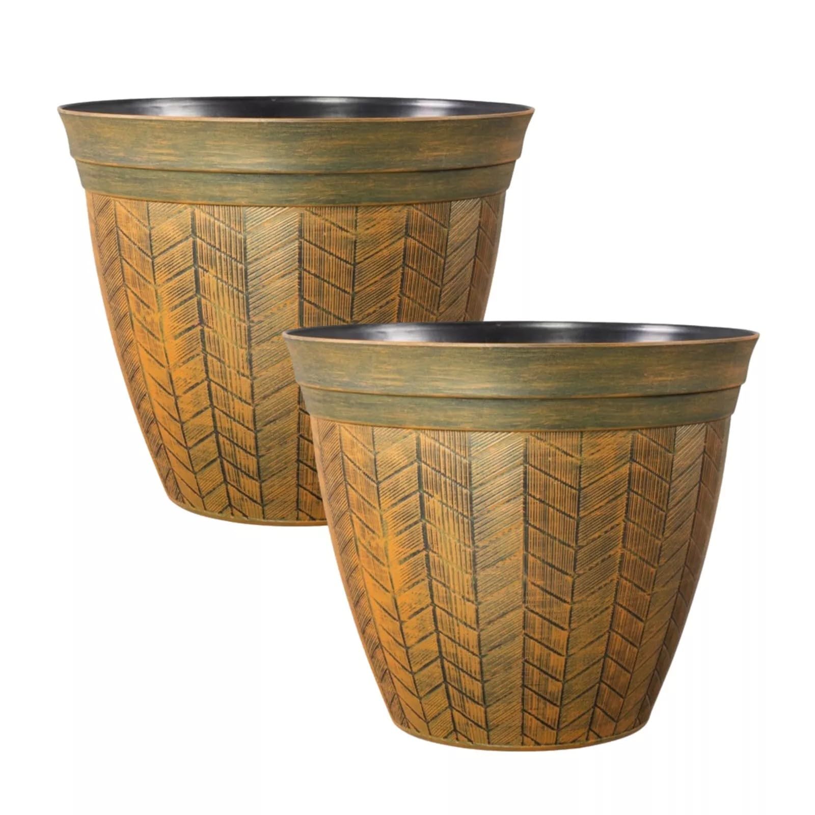 Fyne-Finds Orange Panelled Plant Pot 30cm, 12inch Round 10.5L Garden Indoor Outdoor Planter Cover Drainage Holes, Weather, Frost Proof Rust Effect (2)