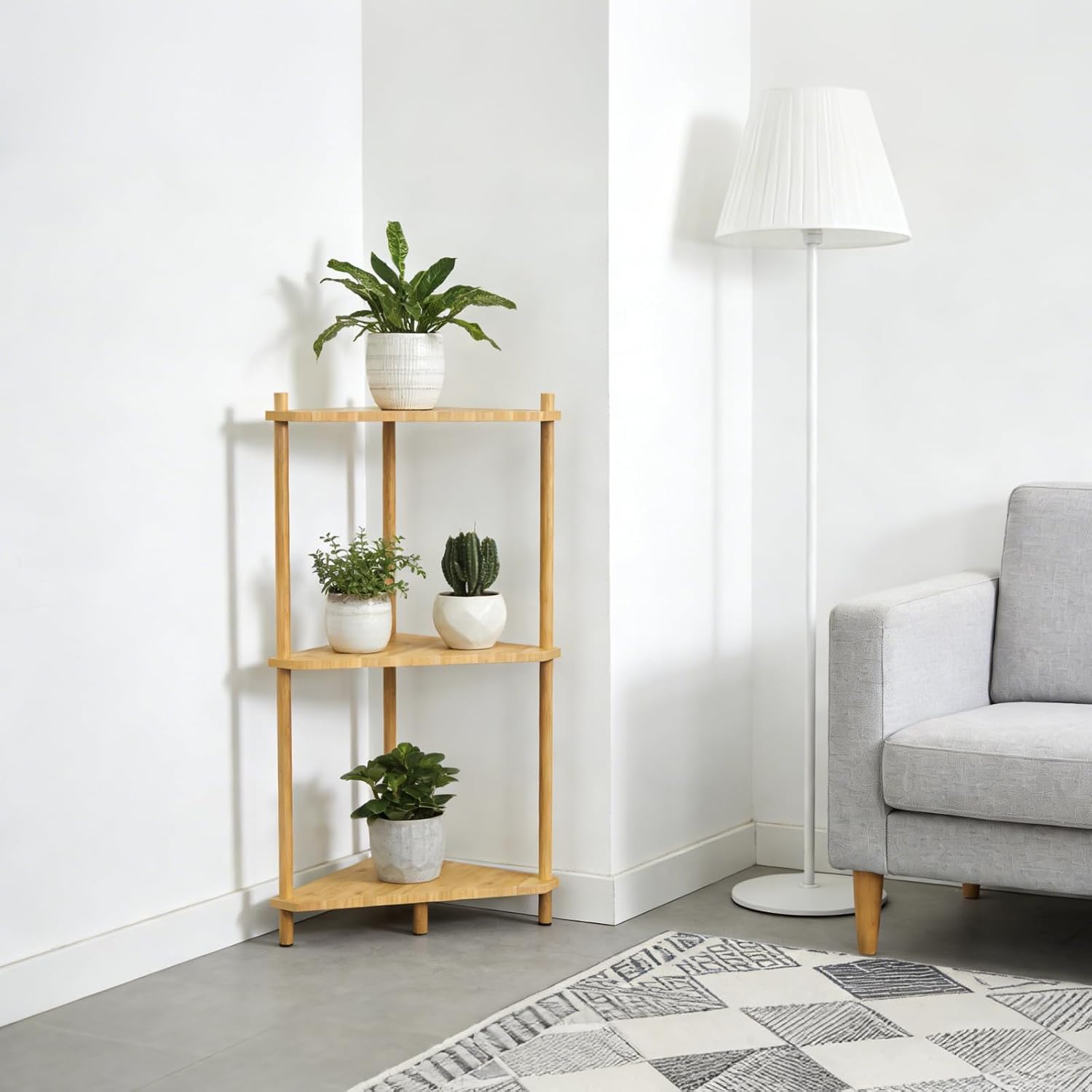 Bamboo Corner Shelf Stand - 3 Tier Tall Corner Shelving Unit, Small Corner Bookshelf Wood Corner Storage Display Shelf Plant Stand for Bathroom, Bedroom, Office, Kitchen, Living Room Decor