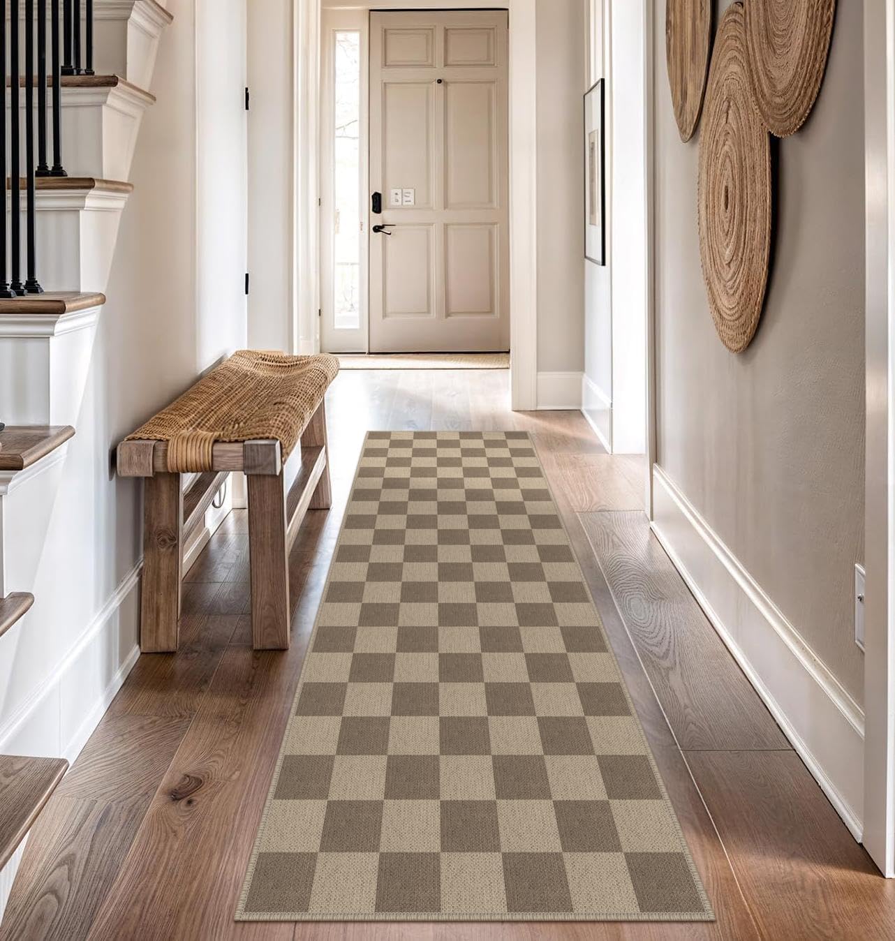 Easy Jute Checkered Runner Rug, 2.6x8 Brown Modern Washable Rugs Runner for Hallway Non-Slip Kitchen Runner Rug, Geometric Checkerboard Indoor Outdoor Carpet for Porch Laundry Entryway - Image 7