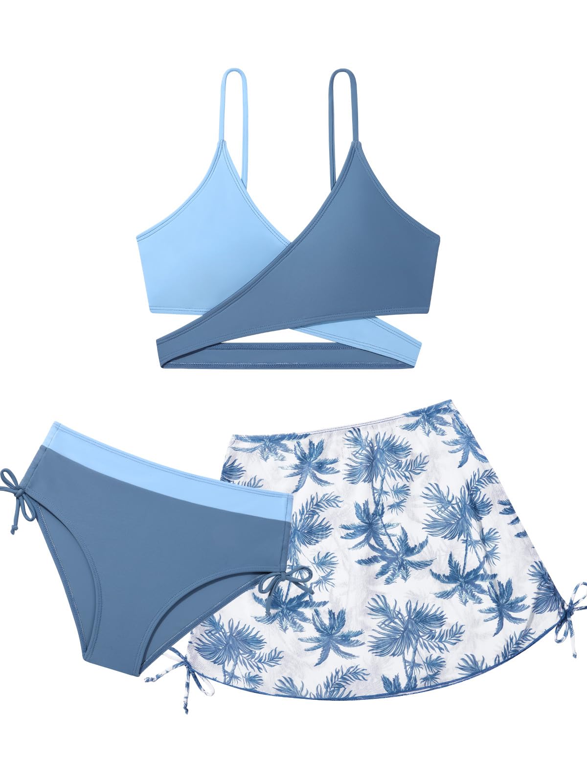 Girls 2 Piece Swimsuits with Skirts Criss Cross Swim Bathing Suits Teen Girls' Swimwear Adjustable Strap Bikini Set