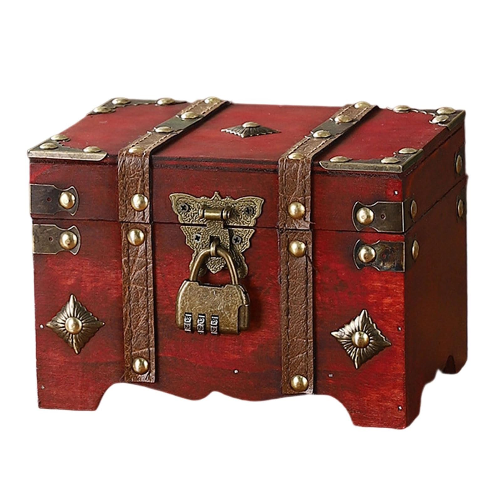 Xinsheinelry Antique Styles Locking Storage Box with Secure Combination Code Large Capacity Wooden Chest for Jewelry Collectibles Antique Styles Security Trunk