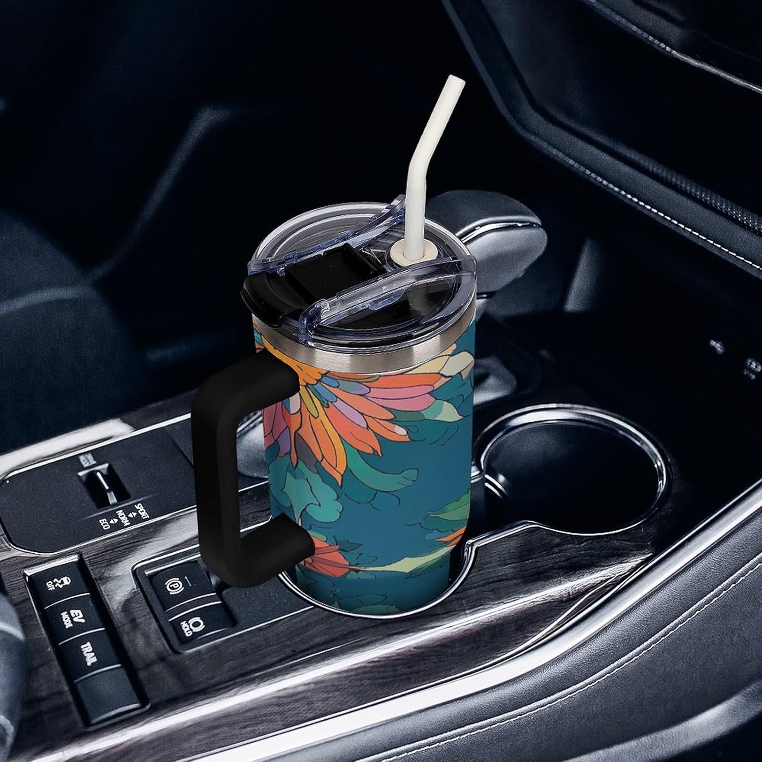 Vibrantly Colored Scottish Thistle Pattern Travel Coffee Mug Reusable Durable Stainless Steel Insulated Tumbler with Handle And Straw Leak Resistant Portable Thermal Cup Gifts for Men Women 40 Oz