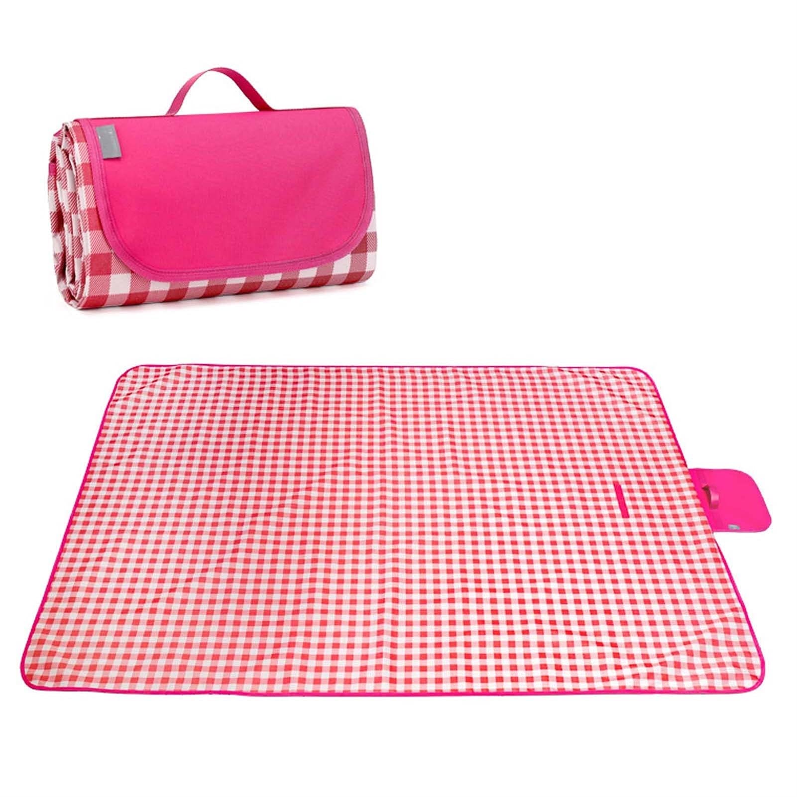 Couverture de Pique-Nique, 200x200 cm, Tapis de Plage Imperméable, Gand Tapis Pique Niques pour Extérieur Camping Parc (Color : Pink Grid)