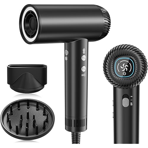 2026 Hair Dryer, 200,000 RPM Professional High Speed Blow Dryer with Diffuser for Women, 1200M Negative Ionic Hair Dryer with Brushless Motor, Low Noise Hair Blow Dryer for Home Travel Salon, Black