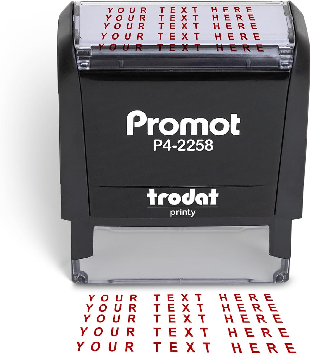 Self-Inking Personalized Stamp - 5-Lines of Custom Text (Medium) | Crisp & Consistent Impressions, Thousands of Clear Stampings, Built-In Self-Inking Mechanism, Replaceable Ink Pad