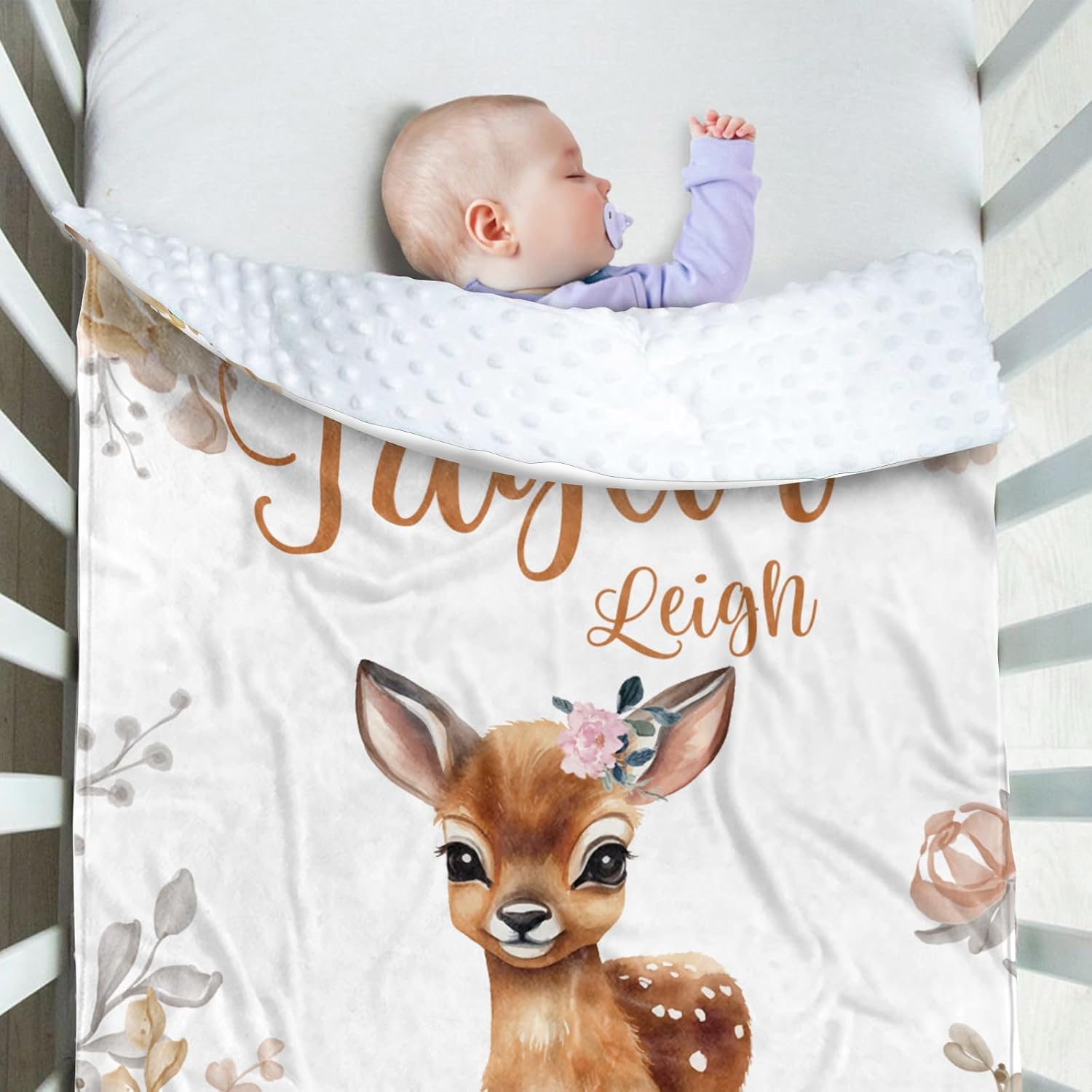 Personalized Baby Blanket - Nursery Bed Blanket for Boy Girl Toddler, Custom Name Infant Bedroom Nursery Decor, Orange Deer(30”x40)