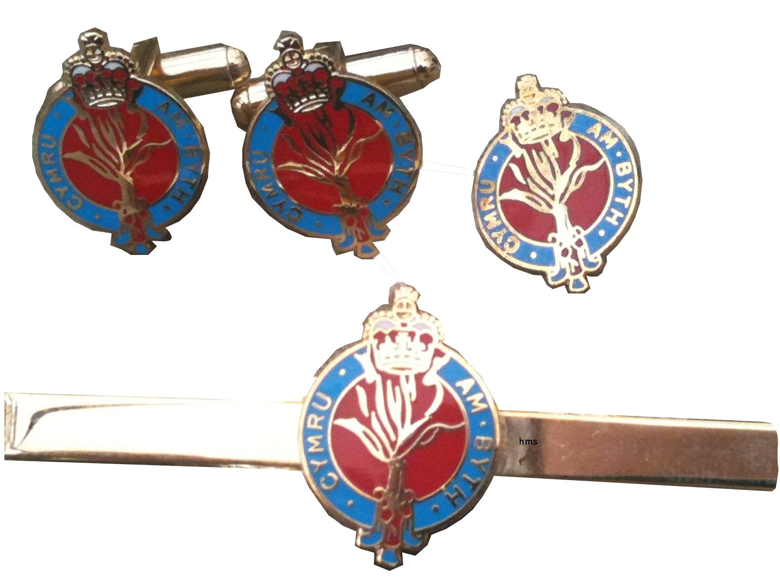Hunting And Military Store Gold Welsh Guards Cufflinks, Lapel Badge & Tie Clip Military Gift Set