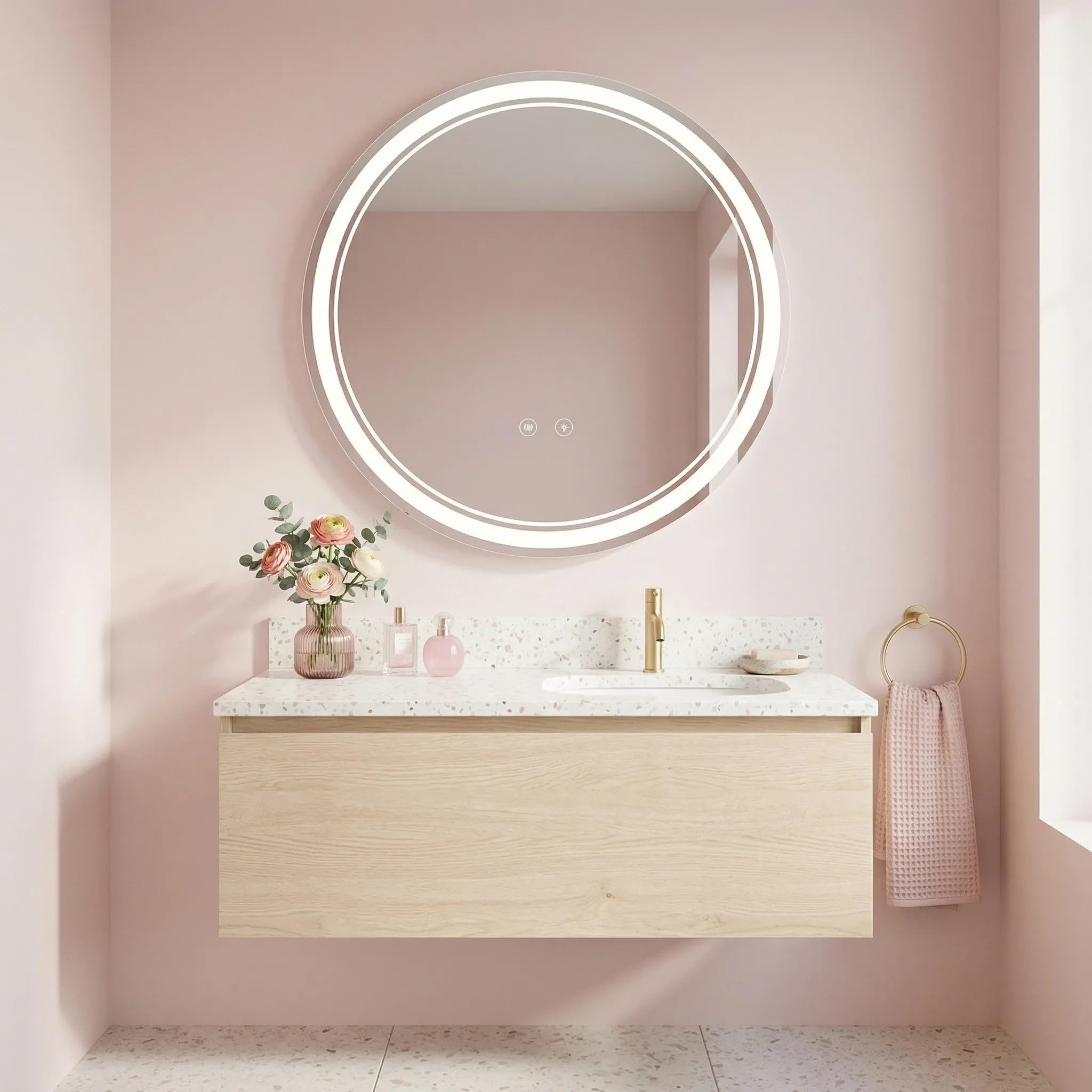 Rea - Lustro Ścienne Led Soft 90 Okrągłe - 2,5 x 90 x 90 cm