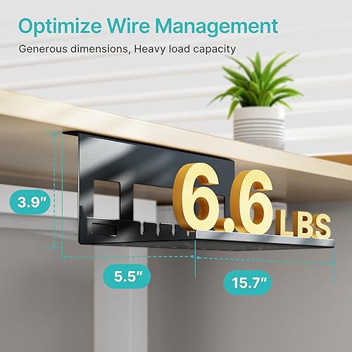 Miniatura 4 de Bandeja de organización de cables debajo del escritorio, estante organizador de cables de metal de 15.7 pulgadas, bandeja de escritorio para regleta