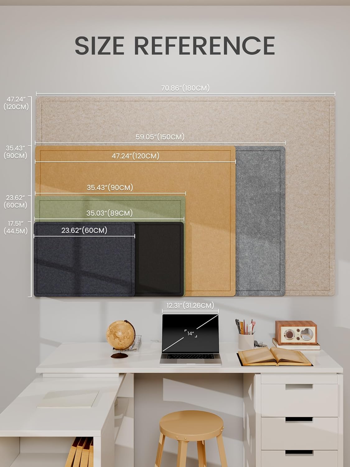 Fluxynara Bulletin Board,35.4 x 23.6 Cork Board Alternative with 12 Safe Removable Adhesive Tabs, Foldable Felt Pin Board for Home Office, Classroom, Bedroom,Entryway for Walls— Sage