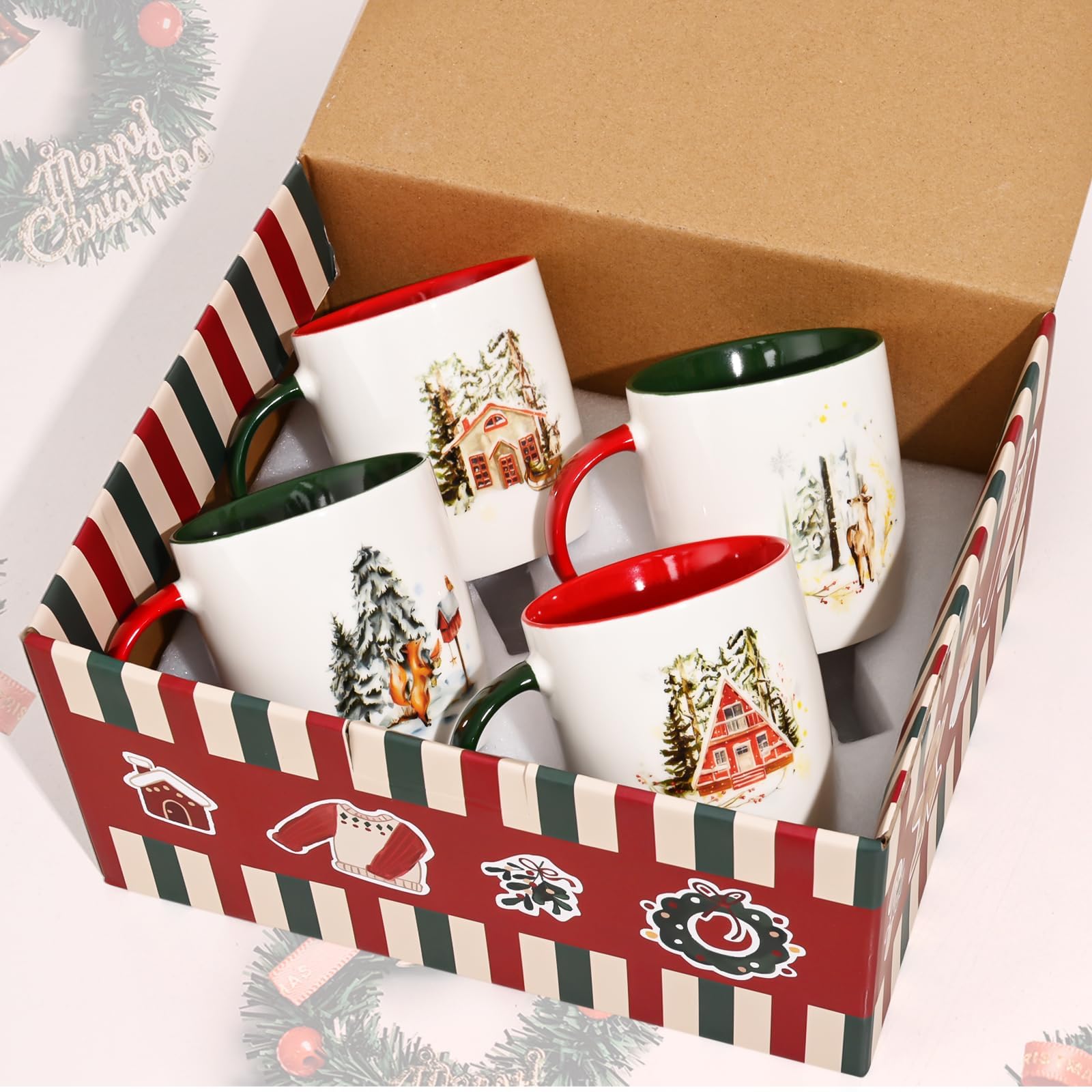 Joymaking Juego de 4 tazas de café de Navidad, decoración para amigos