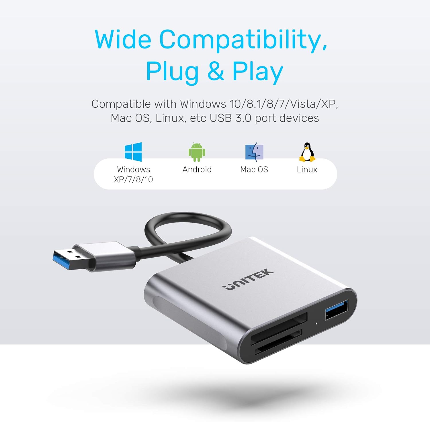 XQD Card Reader, Unitek USB 3.2 Gen1x1 XQD/SD/TF Memory Card Reader Adapter with USB3.0x2 Fast Speed Up to 5Gbps, Compatible with Sony G&M Series XQD and TF/SD/SDHC Cards, for Windows, Mac, Linux
