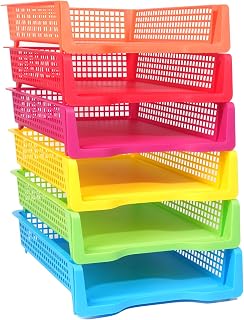 ZZYFGH 6 Pack Turn in Trays Classroom, Colorful Turn in Trays for Teachers, Plastic Classroom Paper Organizers, Stackable Tray for Classroom, Library, Drawers, Office Desk (13.4 * 9.5 * 2.7in)