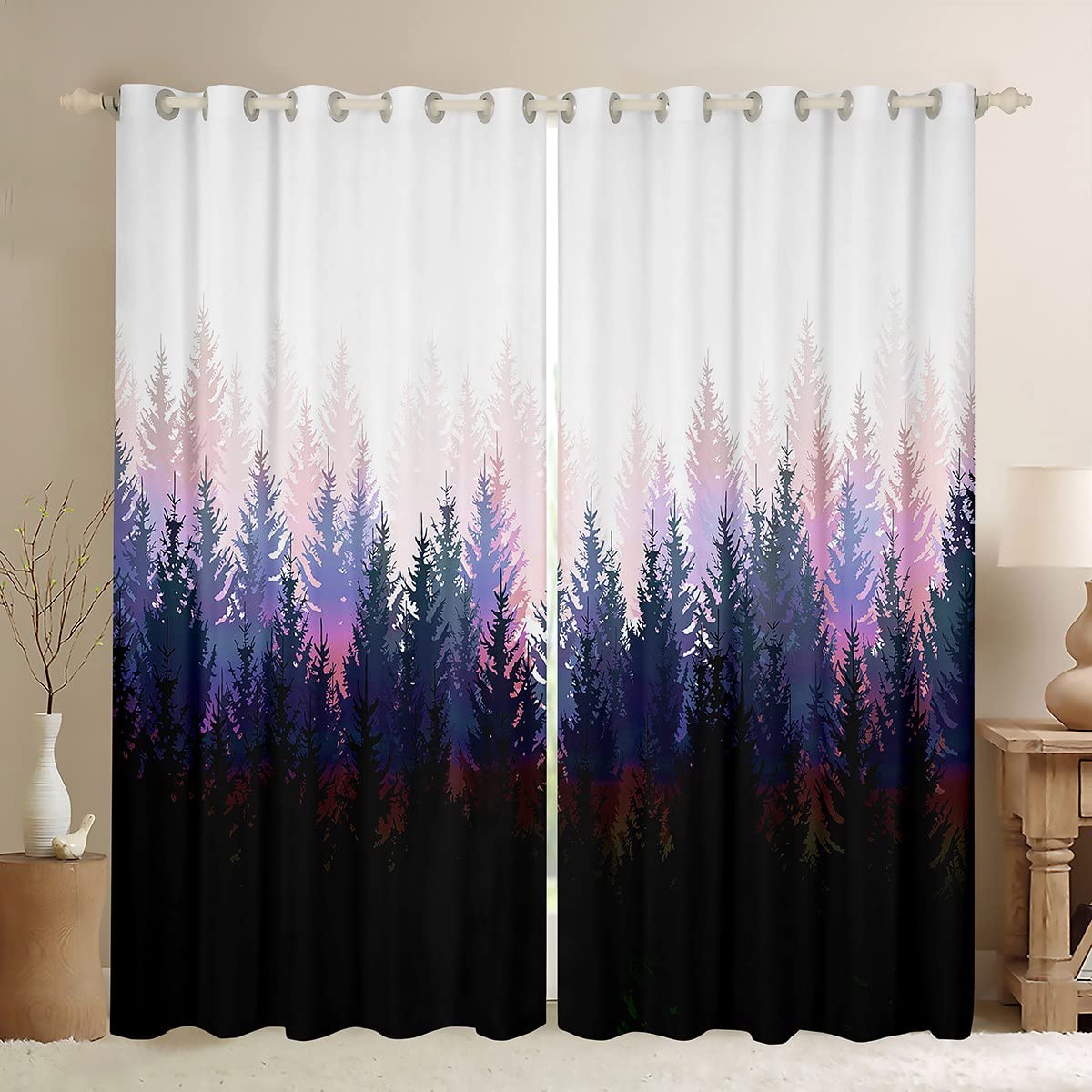 Colorful Tree Curtains Tree Branches Window Curtains for Bedroom Living Room for Kids Boys Girls Leaf Branches Window Drapes Durable Soft Window Treatments W52*L90 — image 1