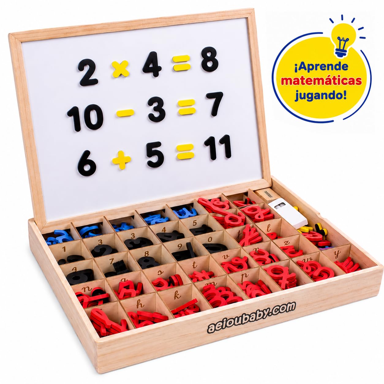 Lettere e numeri magnetici Montessori | Legato Cursive Mobile Legate. Maiuscole, minuscole e cifre in gomma EVA | Lavagna reversibile e scatola di legno | Gioco educativo Imparare a leggere e scrivere