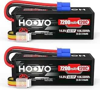 HOOVO 4S 14.8V 7200mAh 120C RC LiPo Battery Hard Case with EC5 Connector for RC Buggy Truggy Crawler Monster Car Boat Truck(2 Pack)