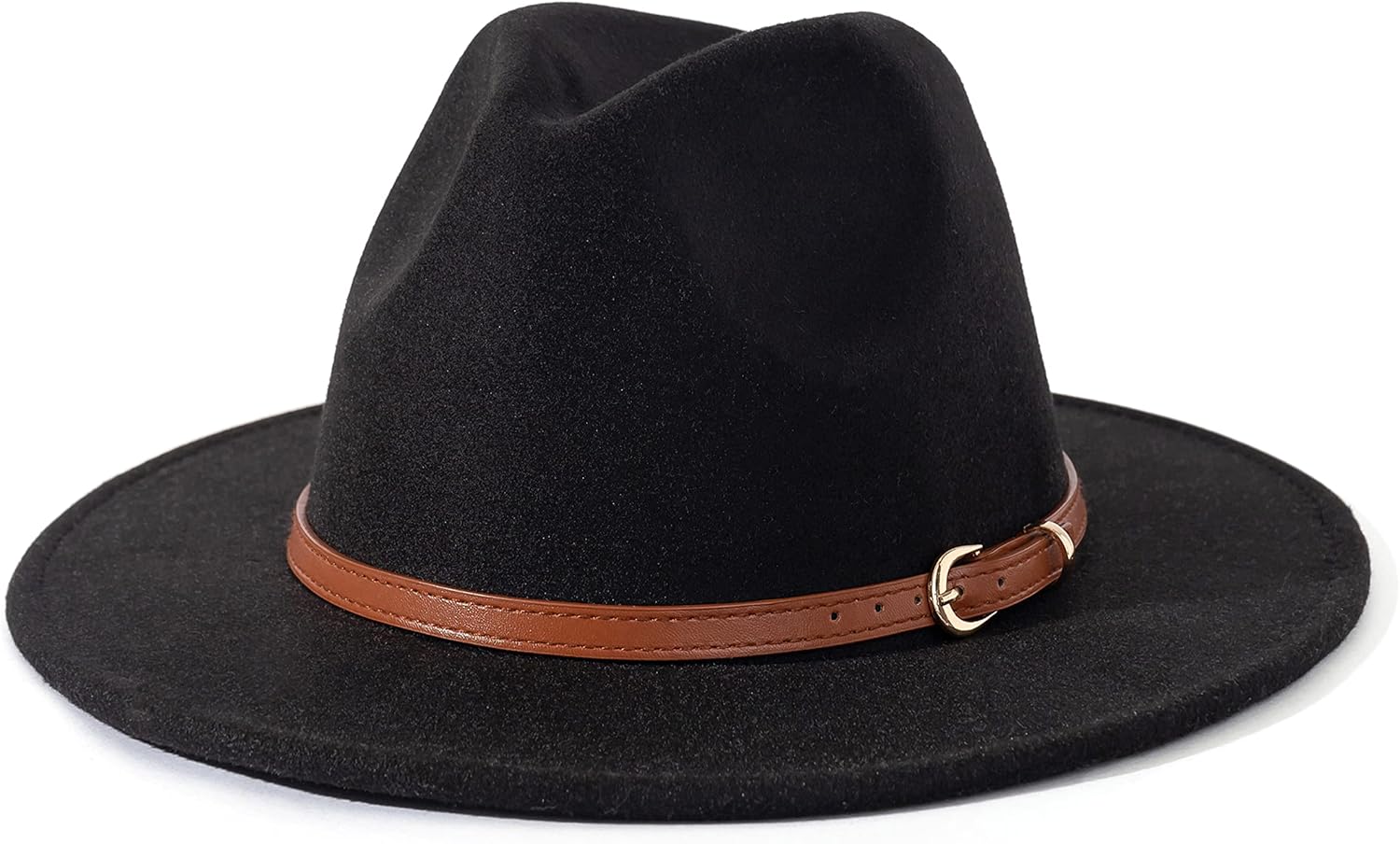 Lisianthus Women Classic Felt Fedora Wide Brim Hat with Belt Buckle