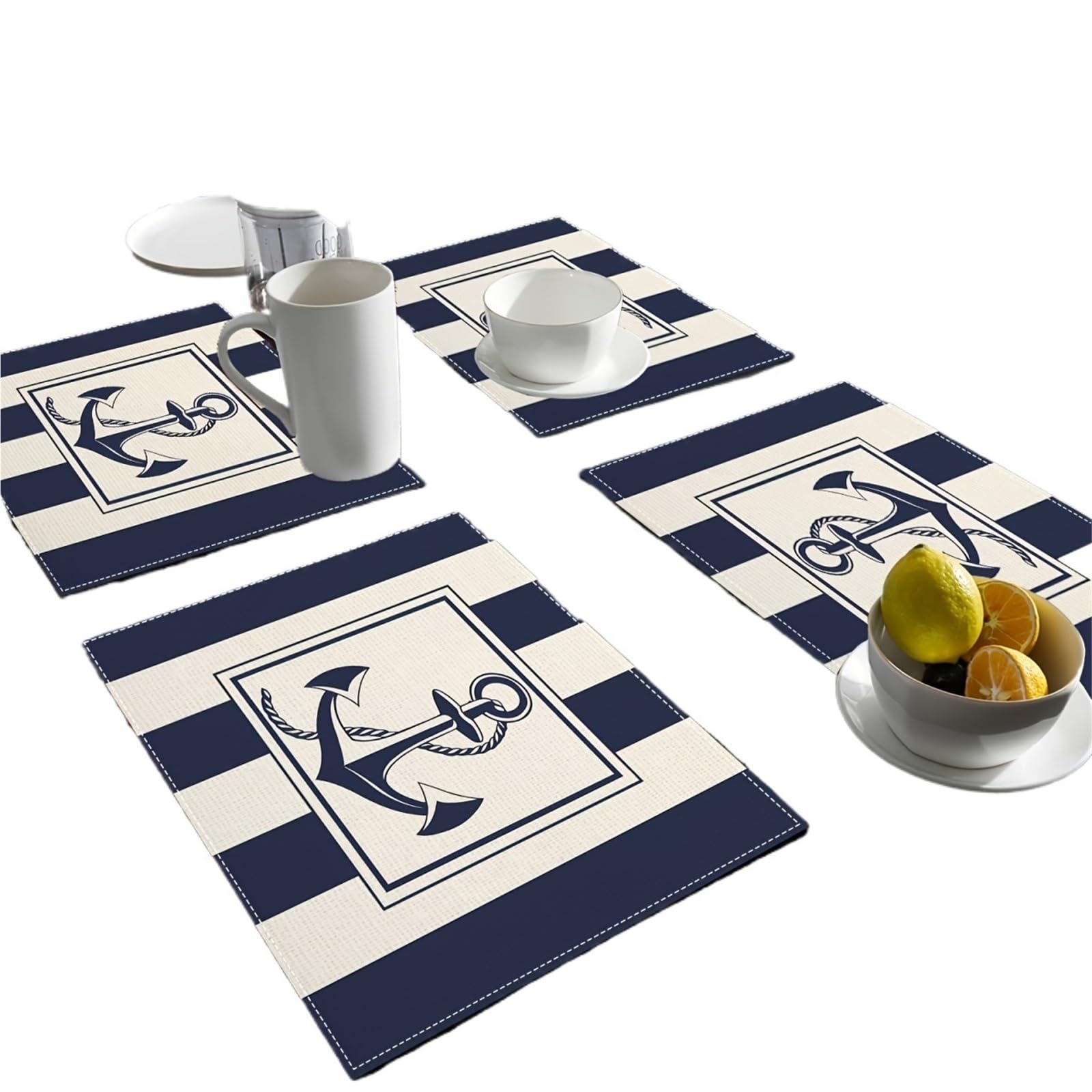 Manteles Individuales Mantel Individual de poliéster a Rayas, Impermeable, Lavable, for Cocina, Picnic(45x30cm-4pc)
