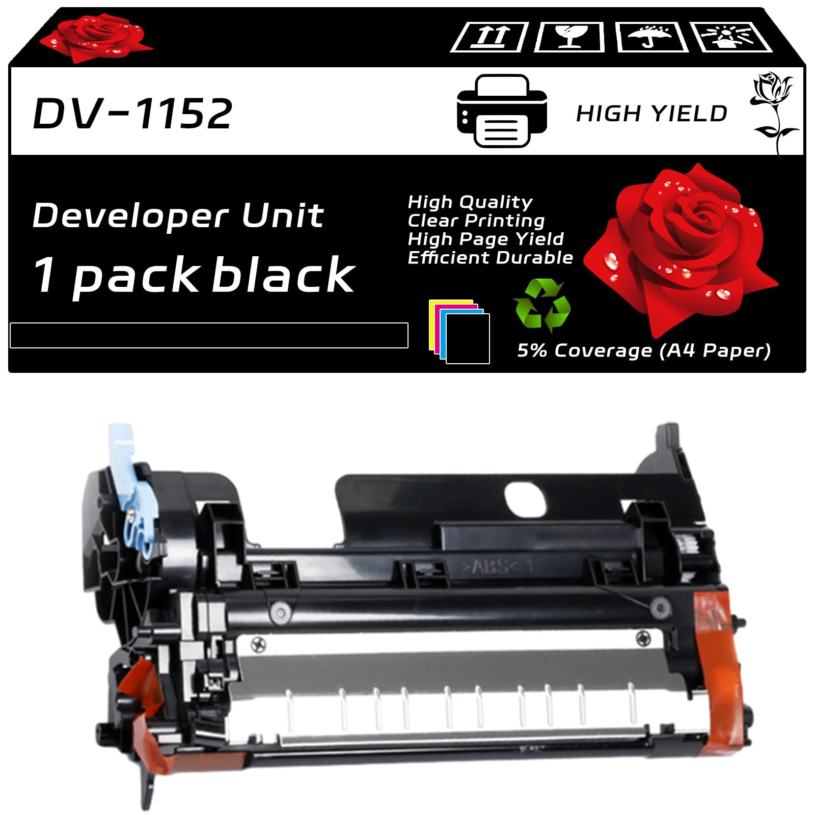 DV-1152 Developer Unit Compatible for Kyocera ECOSYS M2040dn M2540dw M2635dw M2640idw P2040dw P2235dw Printers, with Chip, High Yield 100000 Pages, Clear Printing (1 Pack Black)